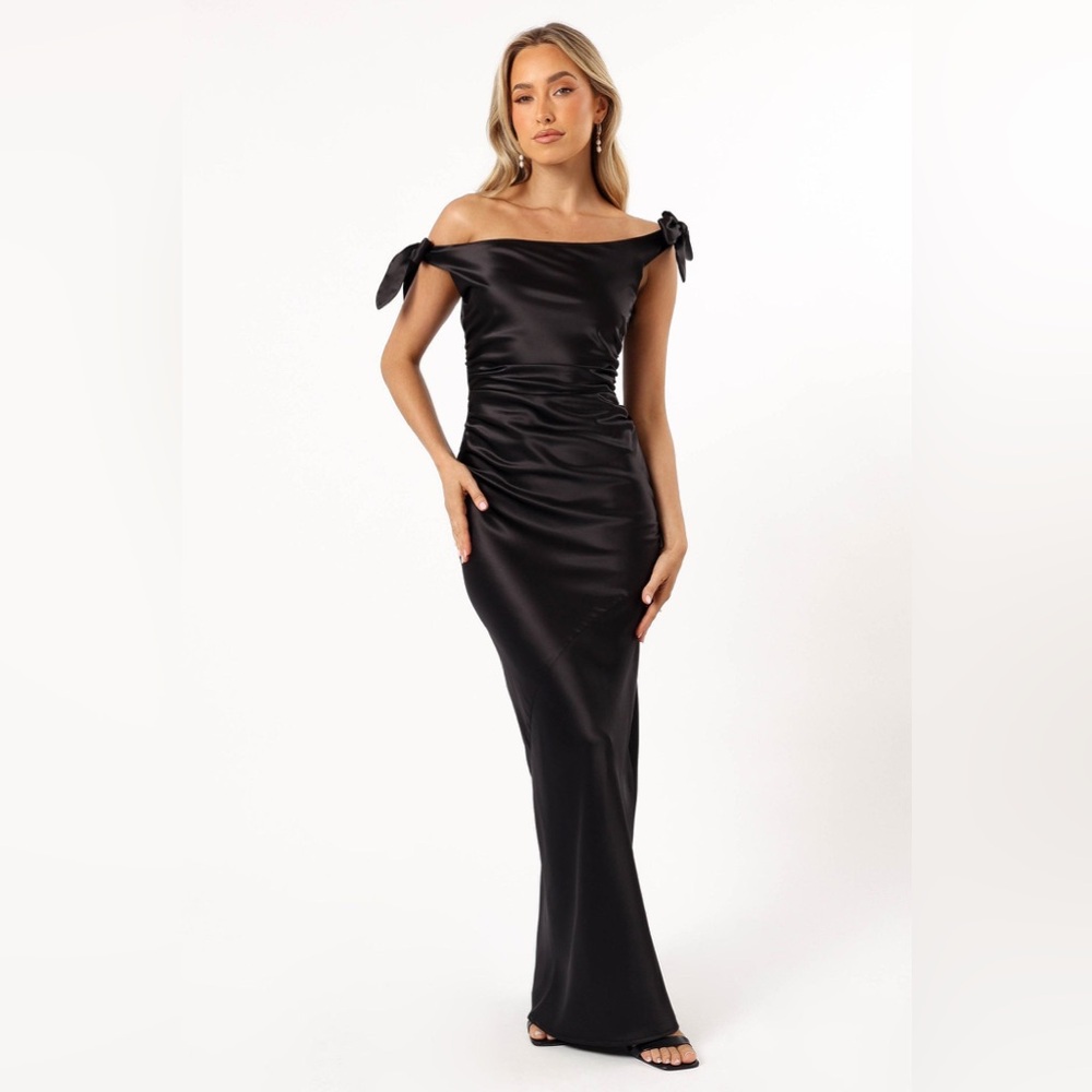 Petal & Pup Black Off-Shoulder Satin Gown